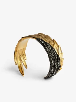 Hot Zadig & Voltaire Rock Feather Spread Your Wings Bracelet Oldgold
